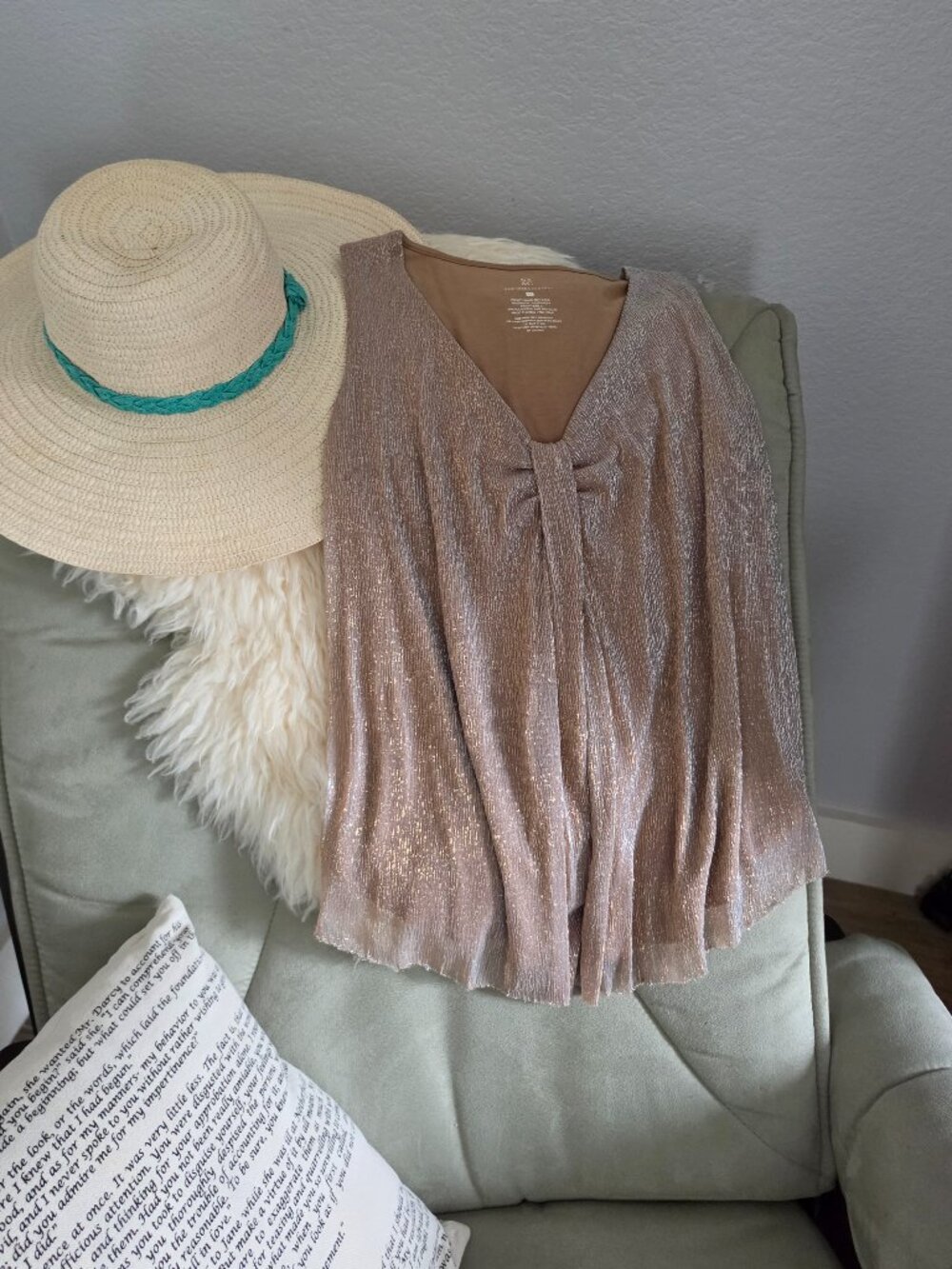 NY and Co XS Gold Shimmery Blouse Office Club